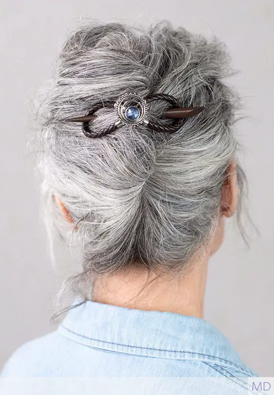 leather hair barrette stick gray hair French twist