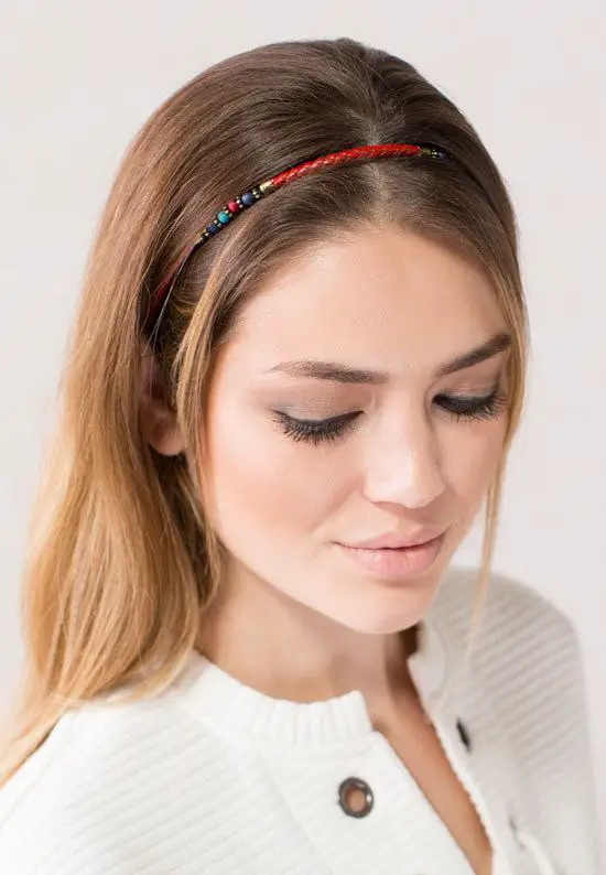red leather bead headband
