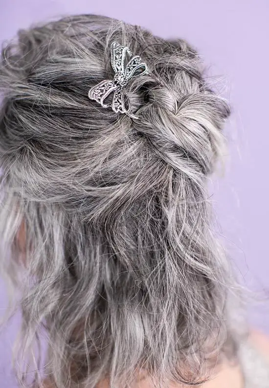 silver bow hair pin gray hair