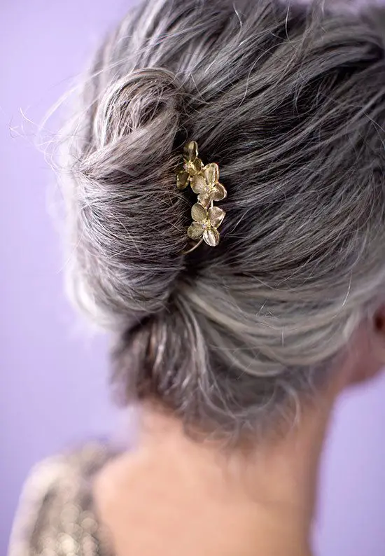gray hair French twist gold hair pin