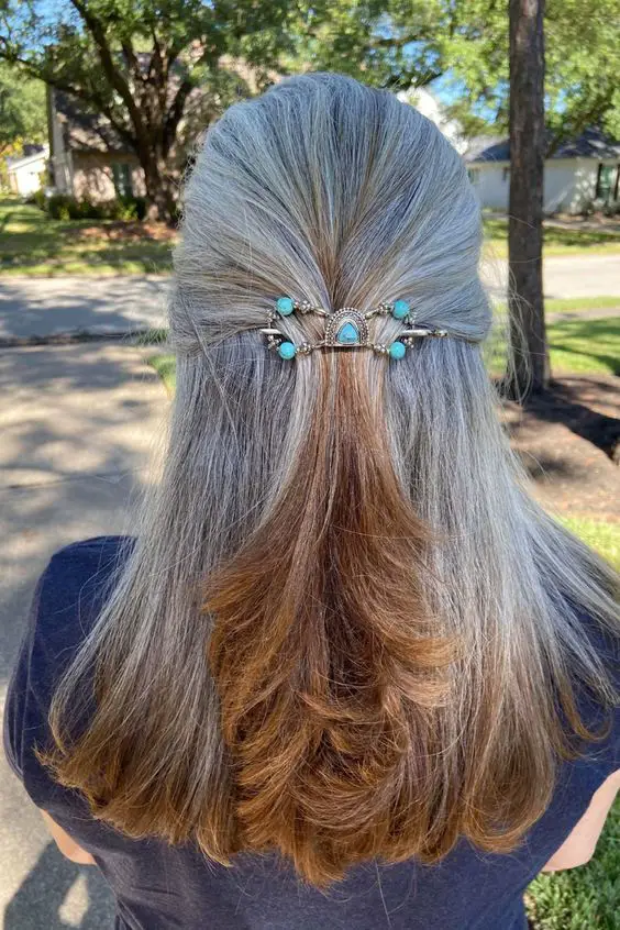 turquoise hair clip gray hair