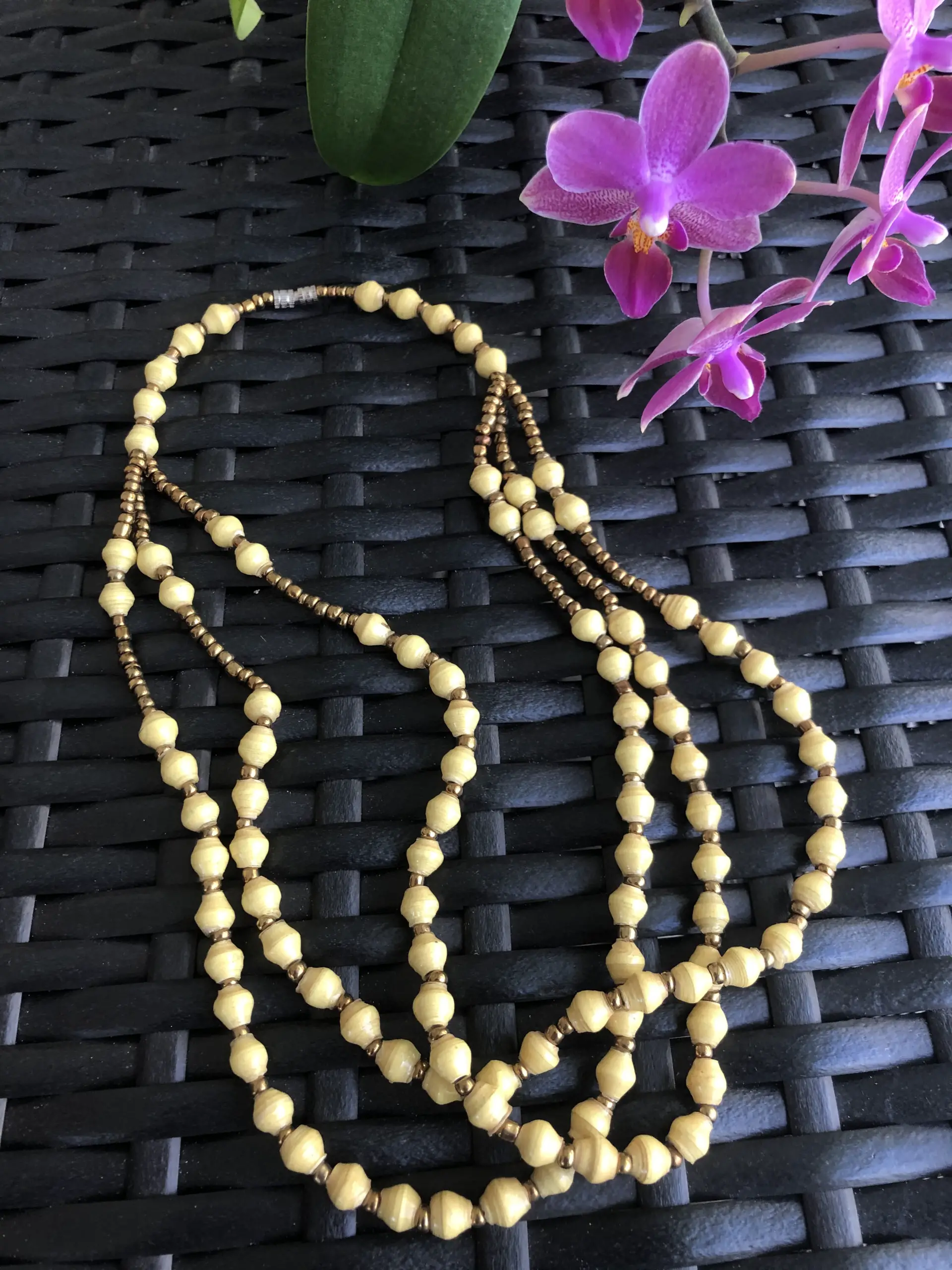 handmade pale yellow necklace Uganda