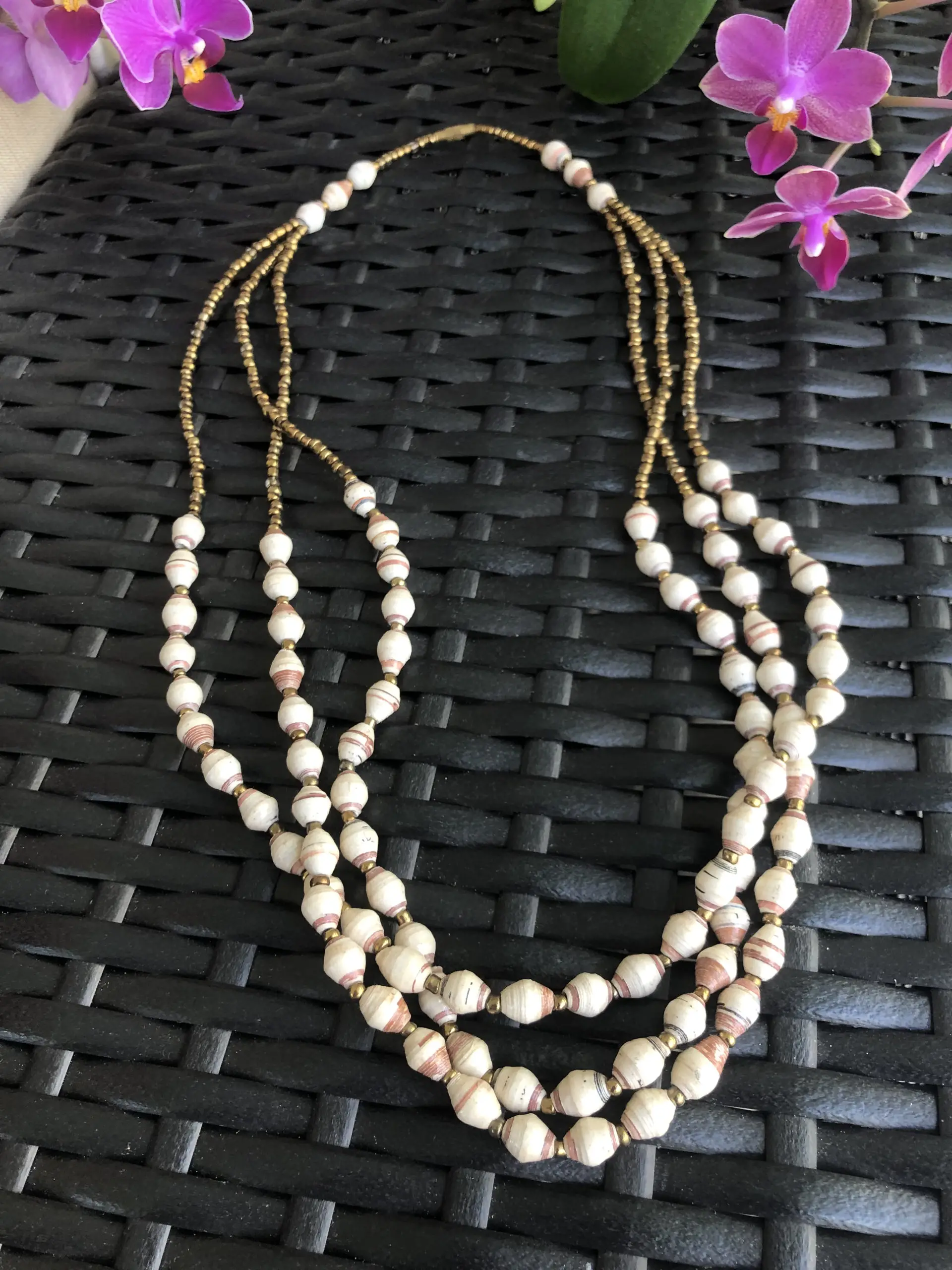 cream paper bead necklace Uganda