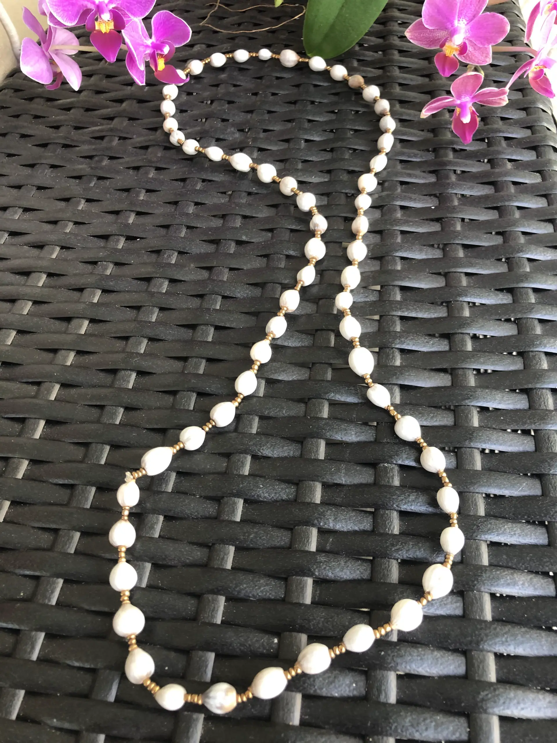 gray white Ugandan paper bead necklace