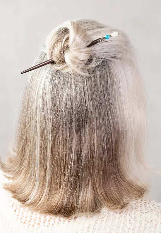 hair stick silver hair bun