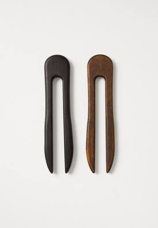 wooden hair forks two prong