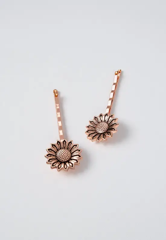 burnished copper sunflower bobby pins