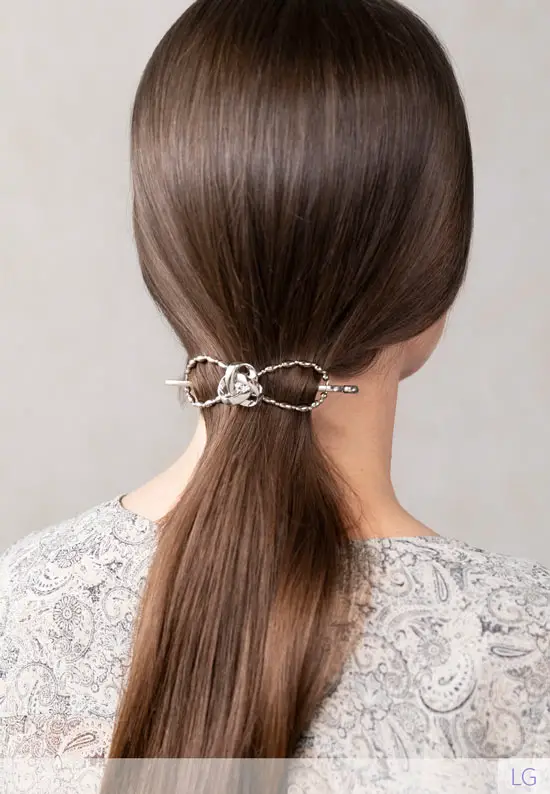 Brianna silver knot hair clip ponytail