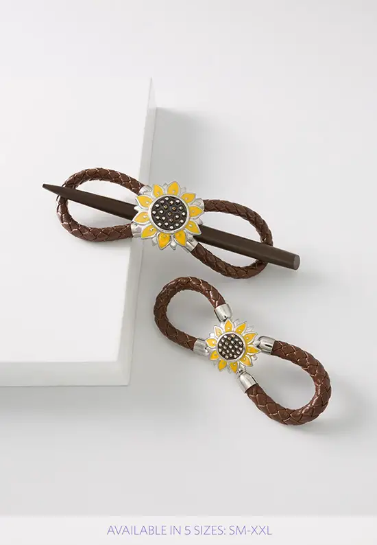 sunflower braided leather hair slide with stick