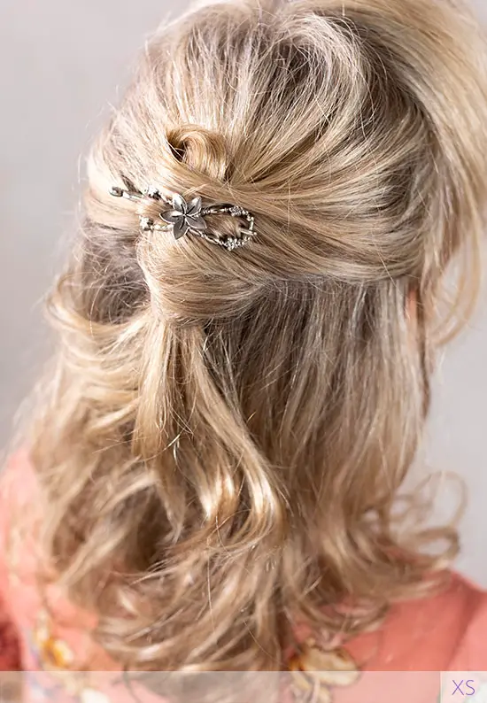 Plumeria hair clip half up silver