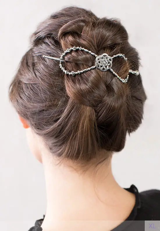 celtic knot silver hair clip braided bun