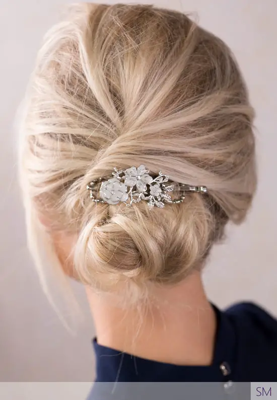 floressa white flower silver hair clip chignon bun