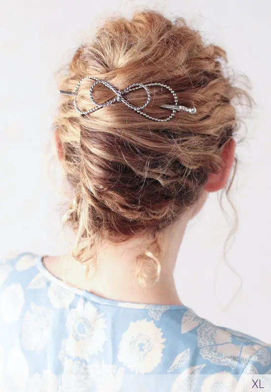 silver bow hair clip curly french twist