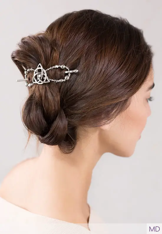 triquetra silver hair clip braided bun