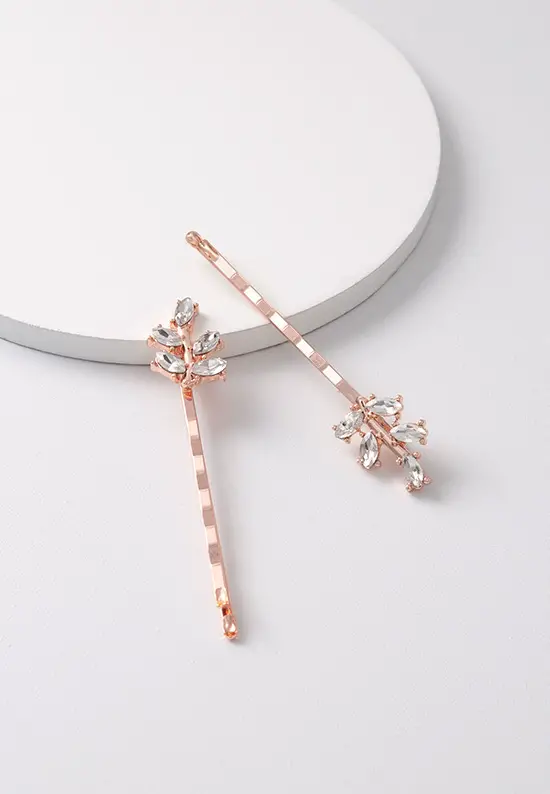 rose gold jeweled bobby pins