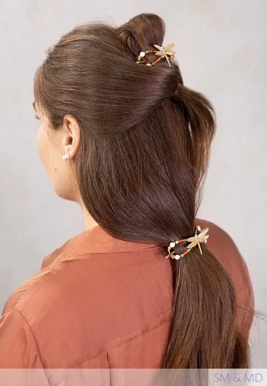dragonfly hair clip half up ponytail