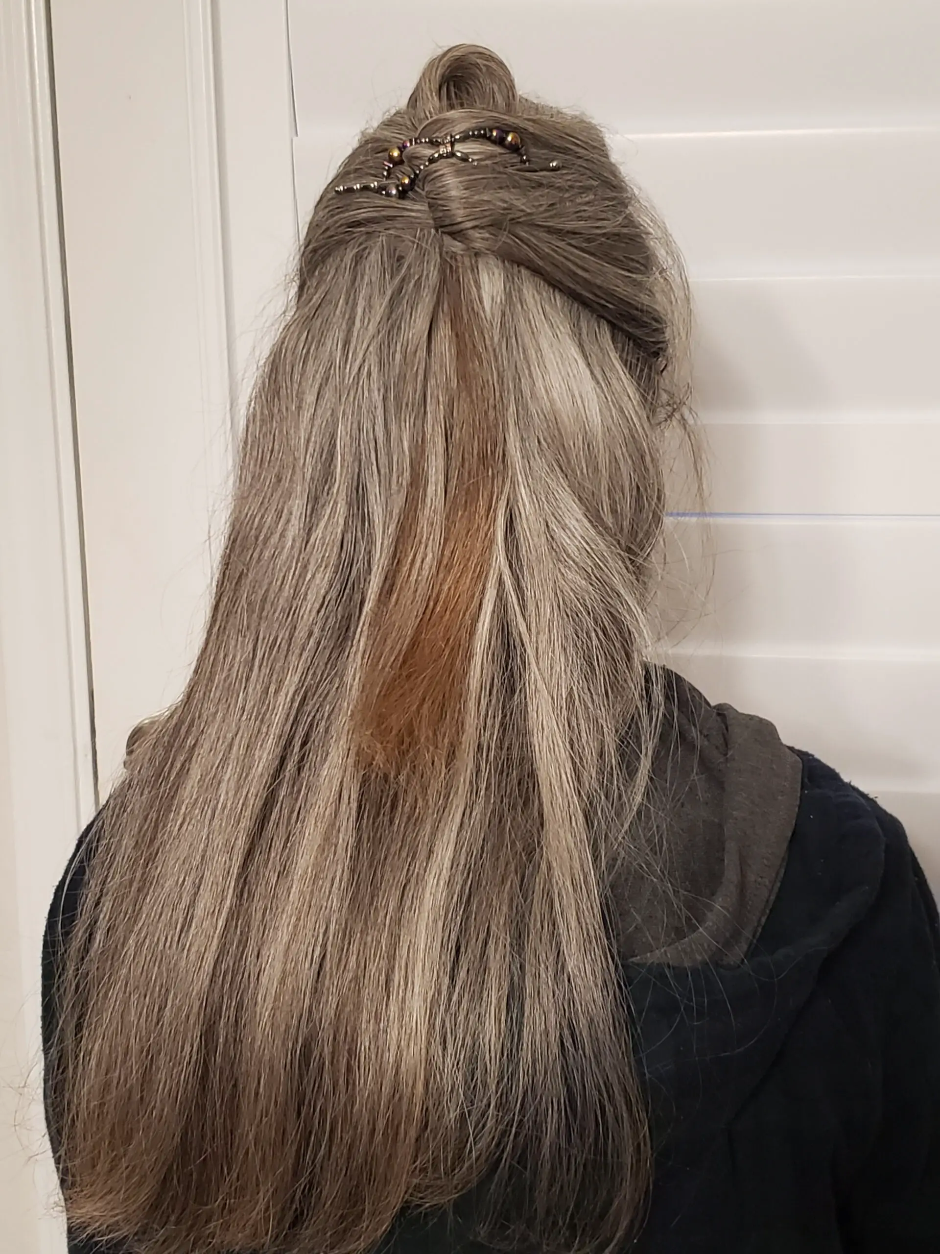 long gray hair half up twist flexi flip