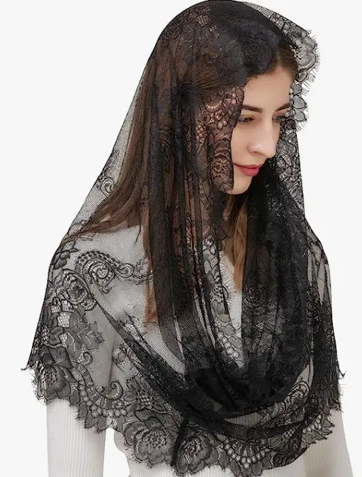 Spanish Style Lace Traditional Vintage Inspired Infinity Shape Mantilla Veil Latin Mass Head Covering