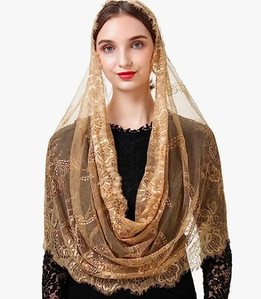 Spanish Style Lace Traditional Vintage Inspired Infinity Shape Mantilla Veil Latin Mass Head Covering