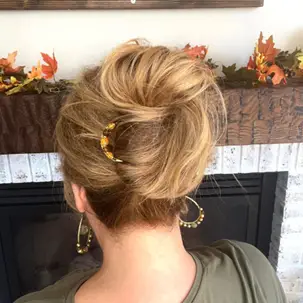 messy bun with hair fork