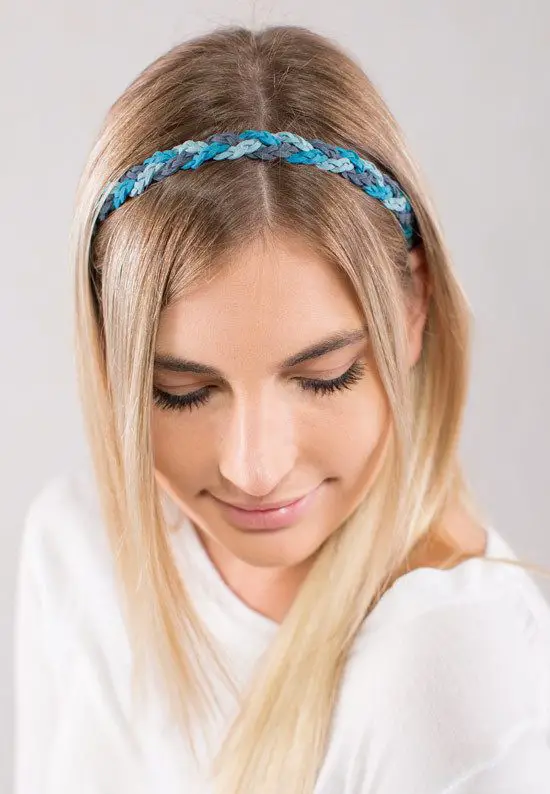 blue braided denim headband