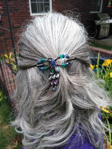 peacock dangle hair clip gray hair