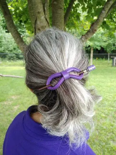 purple leather hair barrette