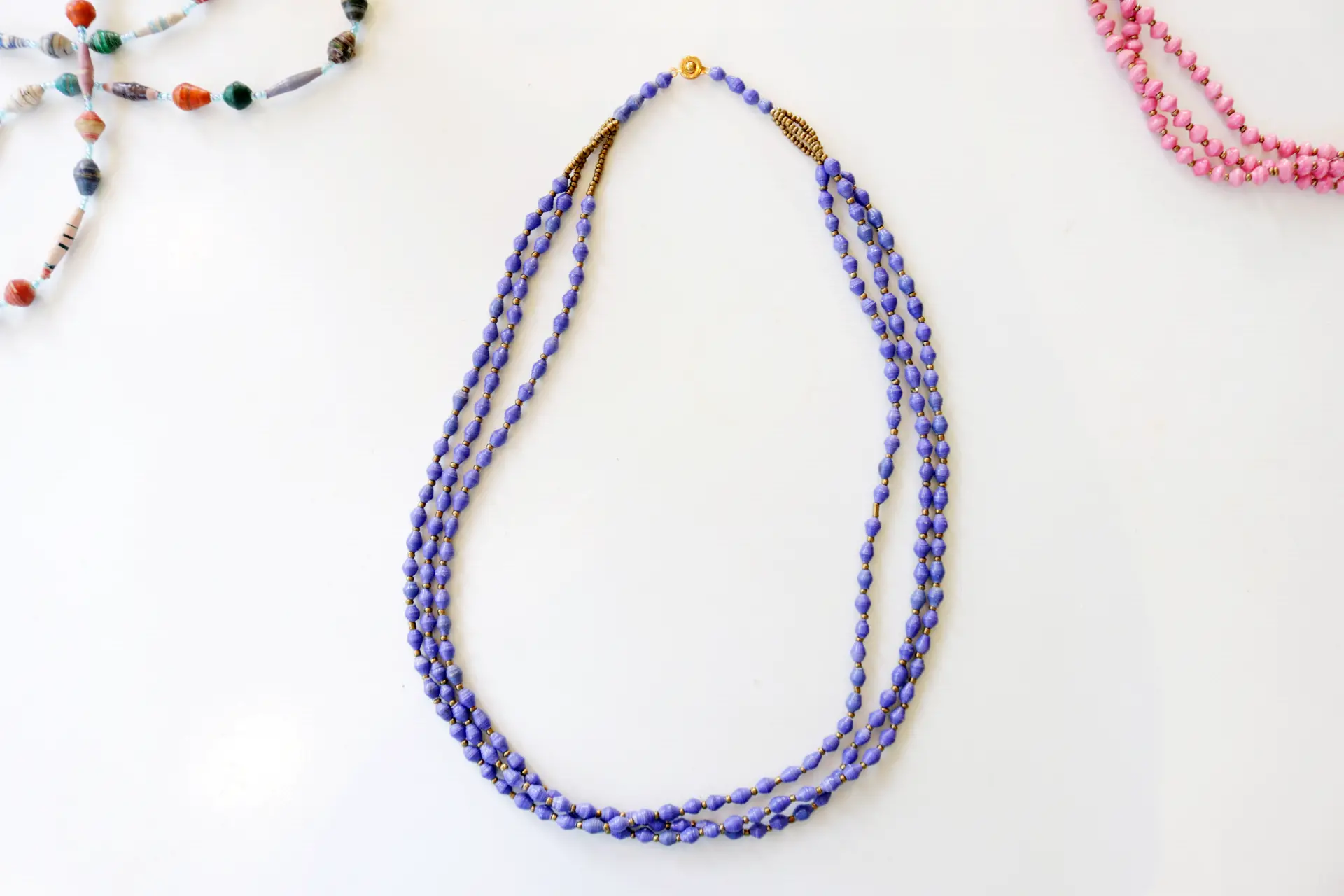 purple Ugandan paper beaded necklace