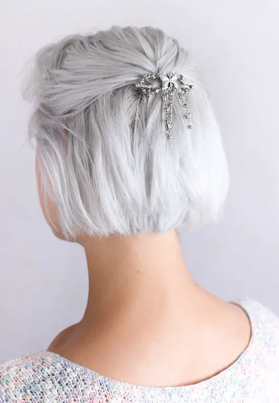 short white hair silver hair clip