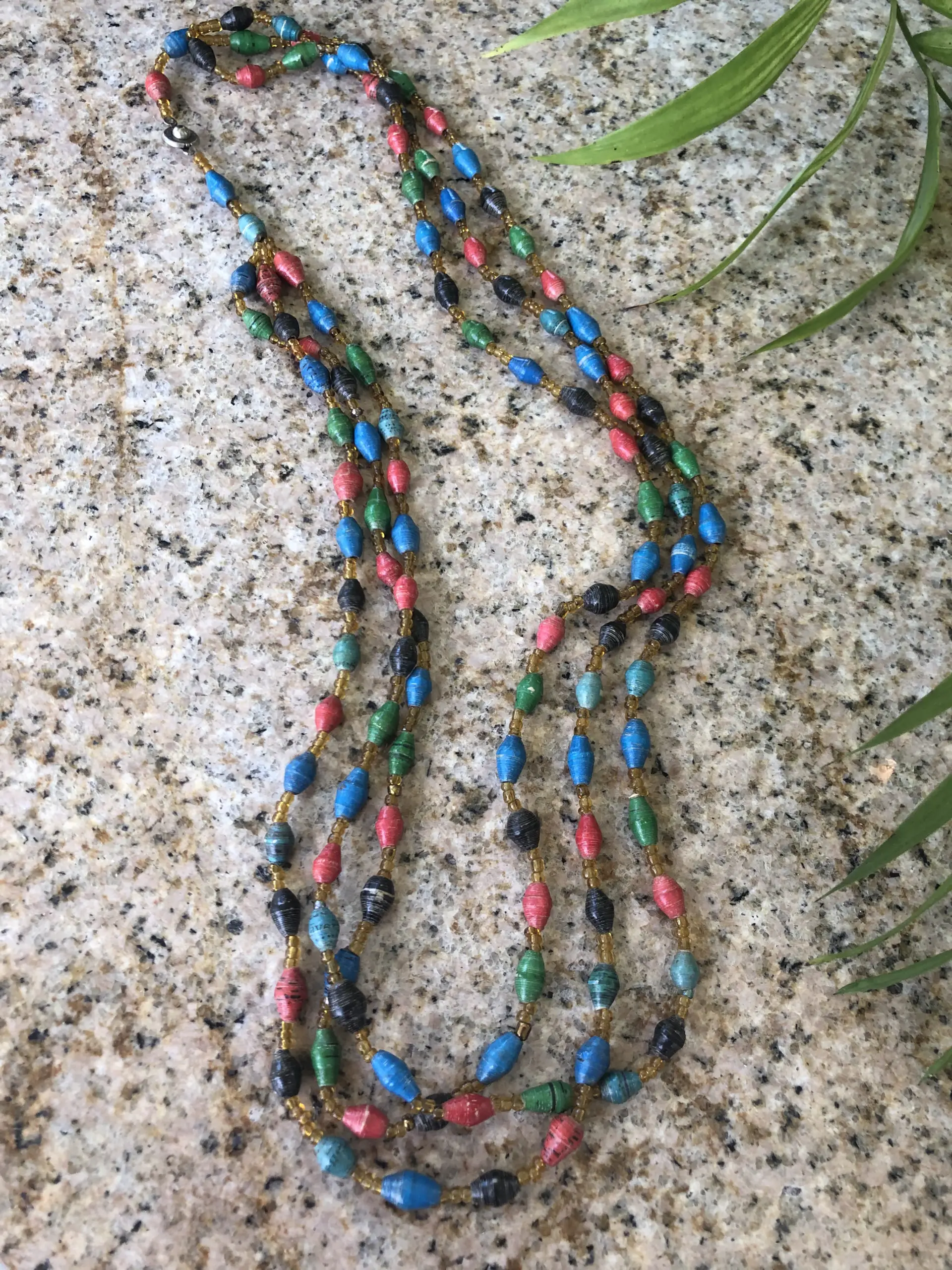multi colored Ugandan paper bead necklace handmade