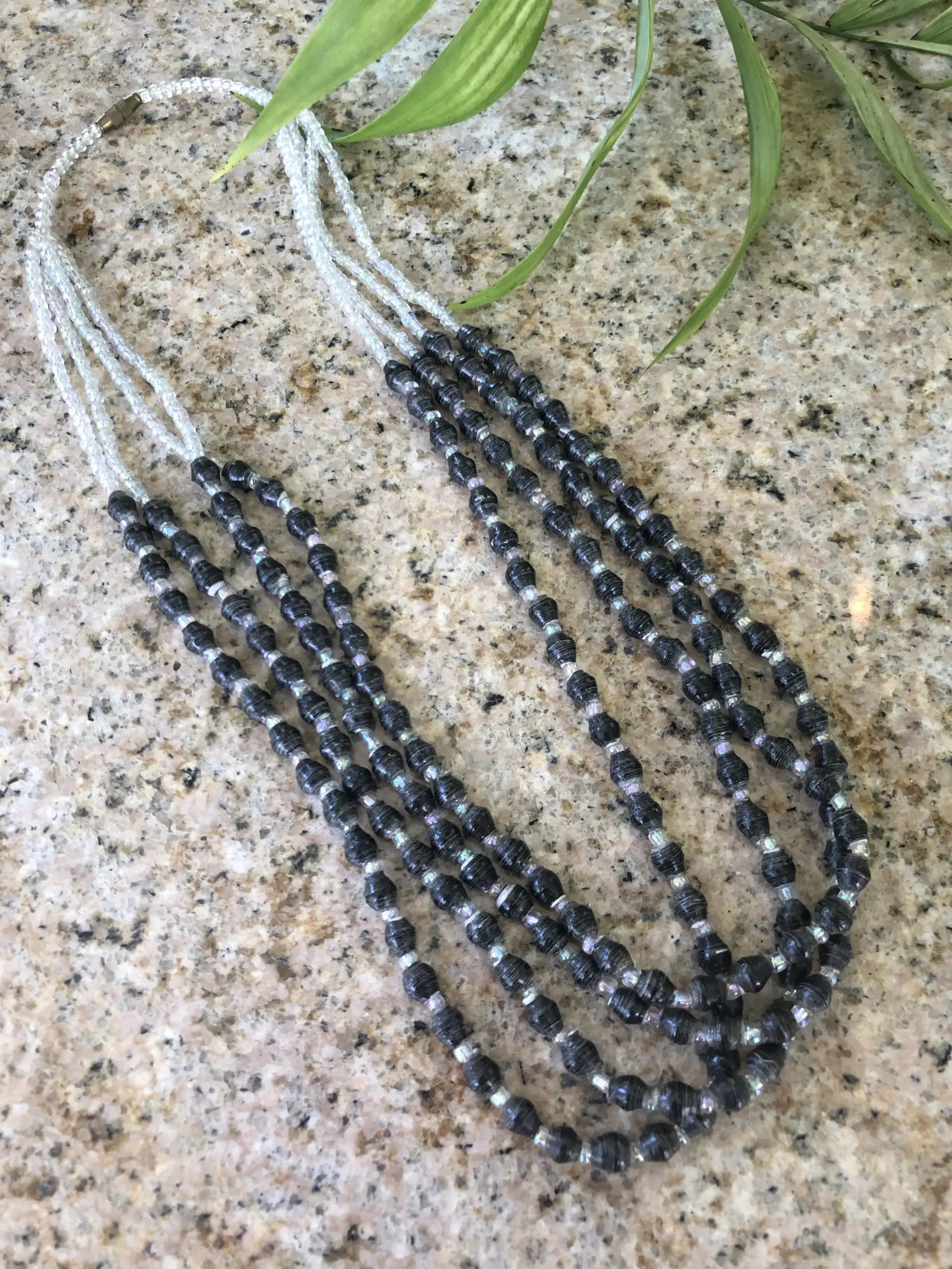 gray and clear beads Uganda 4 strand necklace