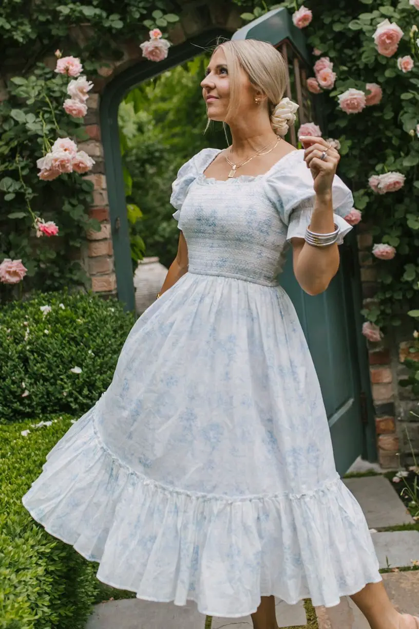 floral modest blue dress