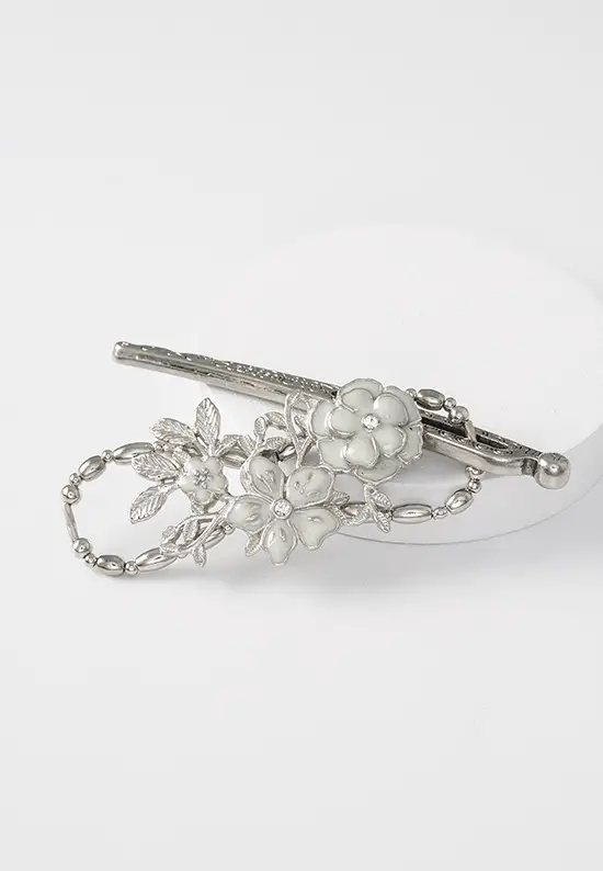Floressa silver white flower hair clip