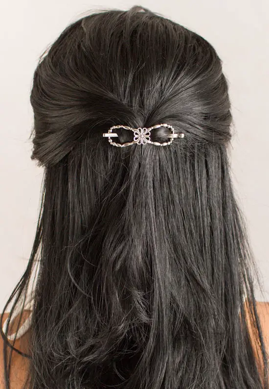 chastity silver hair clip half up