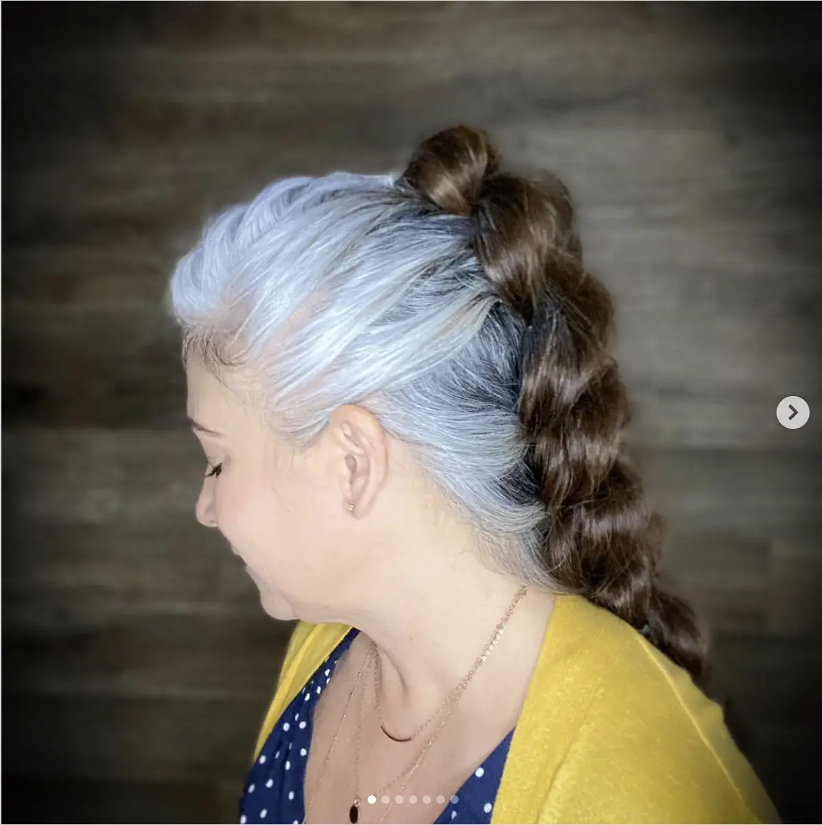 gray hair transition pull through braid