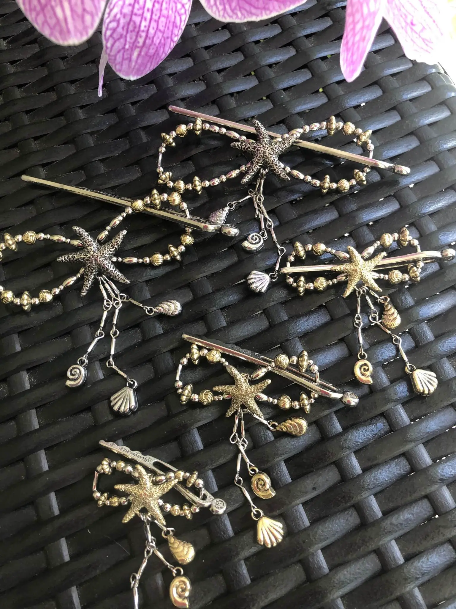 starfish seashells dangle hair clips