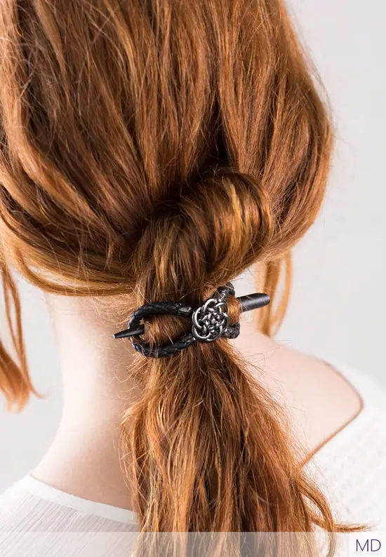 black leather celtic knot ponytail