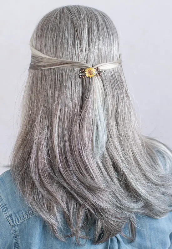 mini sunflower hair clip gray hair