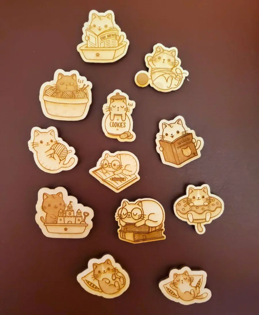 wooden cat magnets