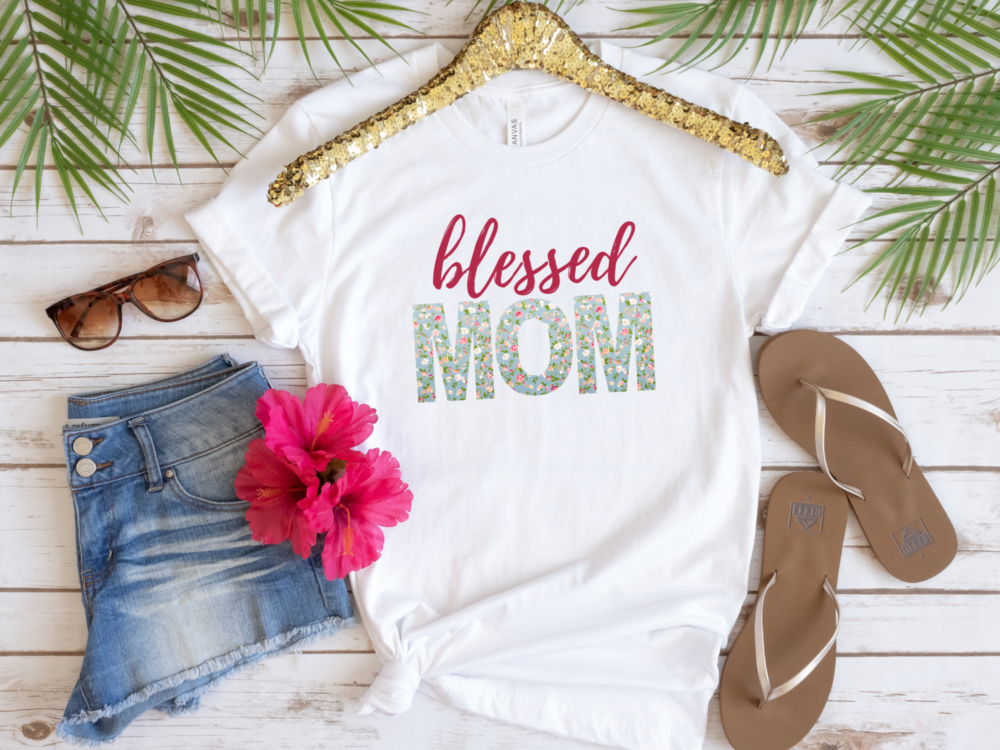 floral blessed mom t-shirt