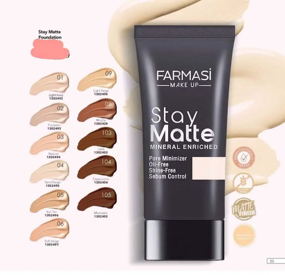 Farmasi stay matte foundation color swatch