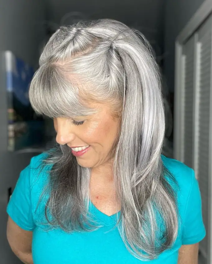 long gray hair with bangs