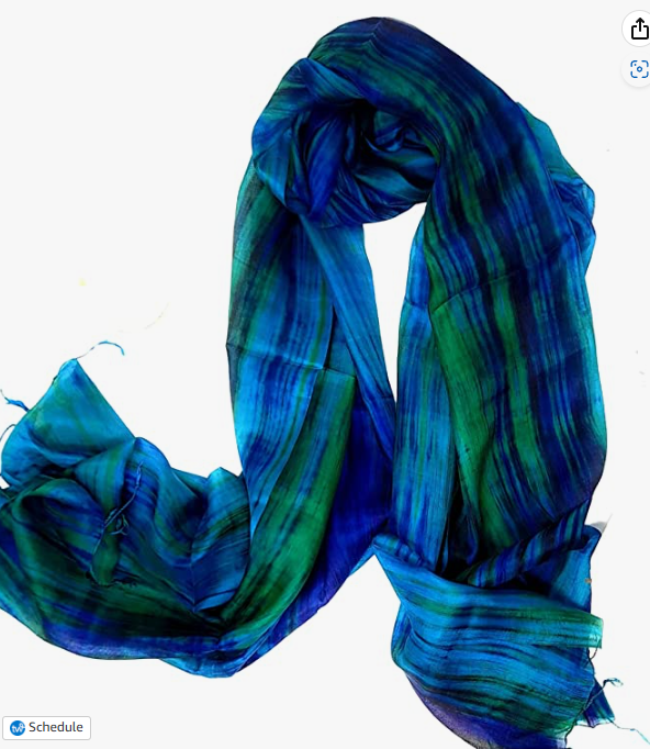 green teal blue silk scarf