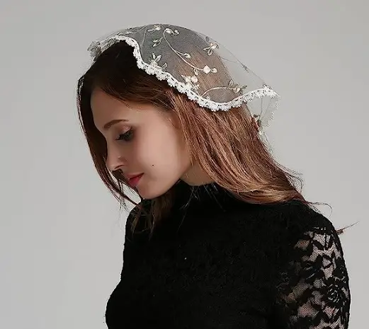 Embroidery head covering flowers lace chapel cap V49