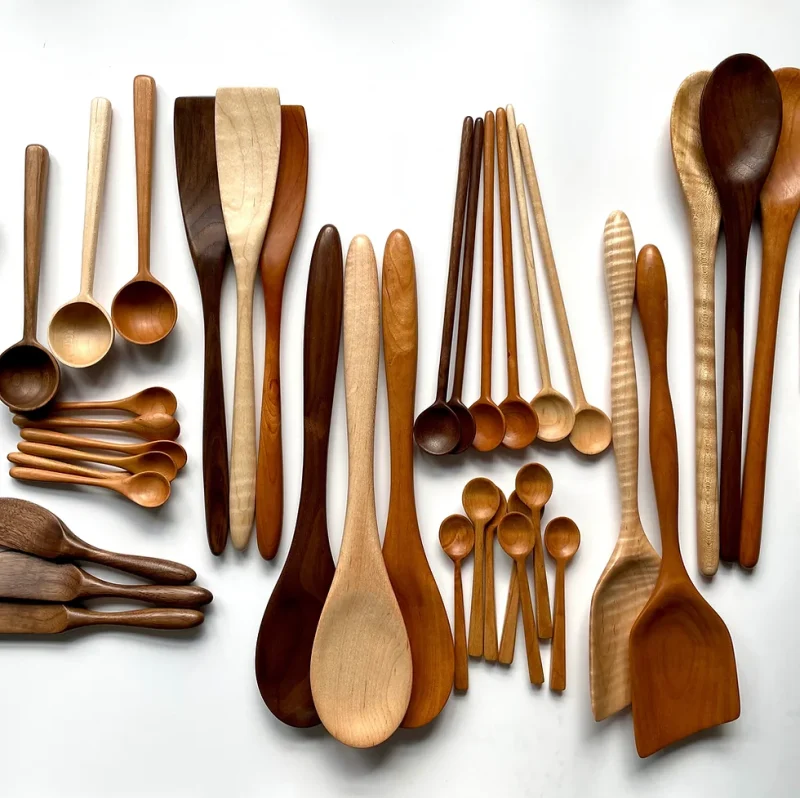 handcrafted wood kitchen spoons utensils