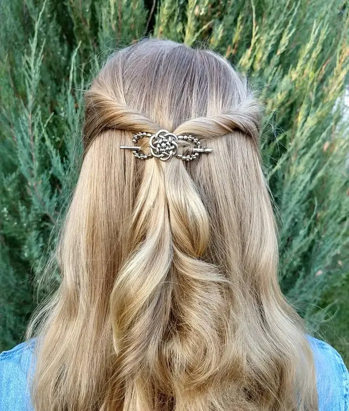 celtic knot hair clip half up half down hairstyle