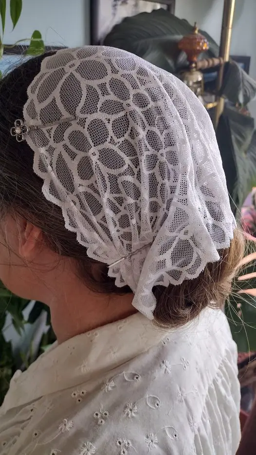 white lace mennonite head covering